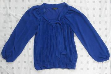 Les Amies kobalt blauwe blouse, ballonmouw, plissé strik 40 beschikbaar voor biedingen