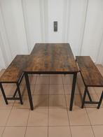 Eettafel met 2 banken, Huis en Inrichting, Complete eetkamers, Ophalen of Verzenden, Zo goed als nieuw, Industrieel, 4 tot 6 stoelen