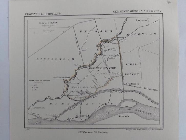 42 / Giessen Nieuwkerk Hardinxveld Hoornaar Giessendam, Antiek en Kunst, Kunst | Litho's en Zeefdrukken, Ophalen of Verzenden