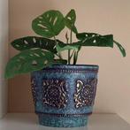 Vintage turquoise goud keramiek Jasba West Germany bloempot, ., Rond, Ophalen of Verzenden, Zo goed als nieuw