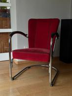 Gispen 412 fauteuil, hoogglans chroom, donkerrode ribstof, Huis en Inrichting, Ophalen, 75 tot 100 cm, Zo goed als nieuw, Metaal