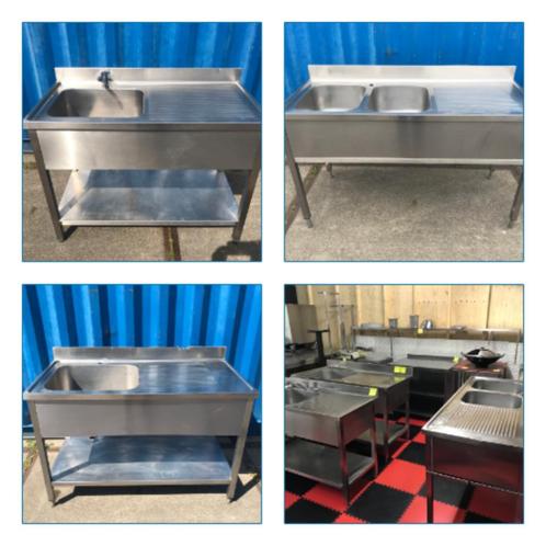 RVS dubbele Spoelbak tafel + RVS enkele Spoelbak tafel - 3 x, Huis en Inrichting, Keuken | Keukenelementen, Gebruikt, Minder dan 100 cm