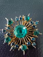 Vintage Broche met Groene en Blauwe Stenen, Overige materialen, 4 tot 7 cm, Gebruikt, Ophalen of Verzenden