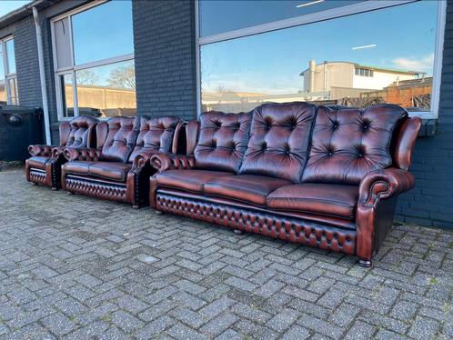 Ruime Springvale Chesterfield 4+2+1 bankstel roodbruin, Huis en Inrichting, Banken | Bankstellen, Gebruikt, 75 tot 100 cm, Leer