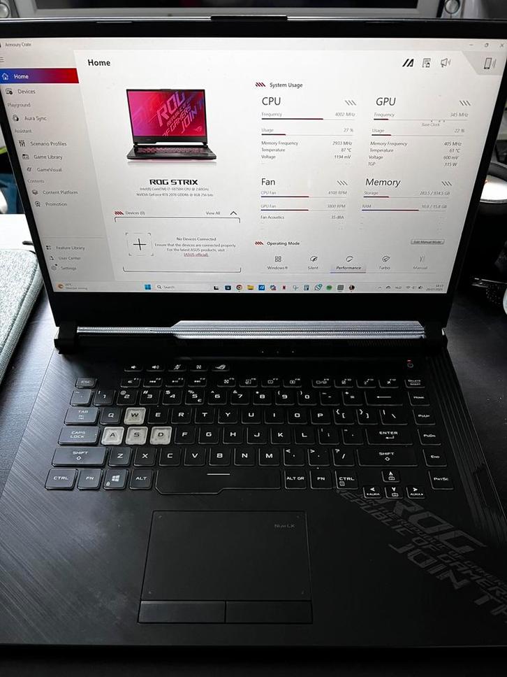 ASUS ROG Strix G15 - i7 / RTX 2070 / 16GB / 1TB, Computers en Software, Windows Laptops, Zo goed als nieuw, 15 inch, SSD, 2 tot 3 Ghz