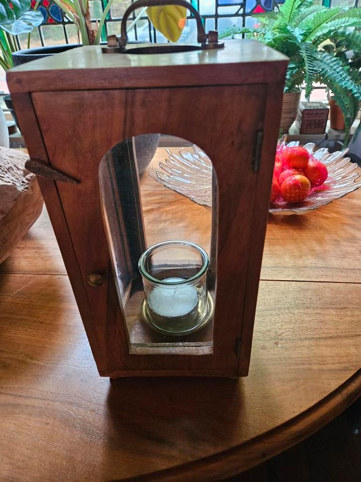 Houten Lantaarn met Glas, Antiek en Kunst, Antiek | Kandelaars, Glas, Ophalen