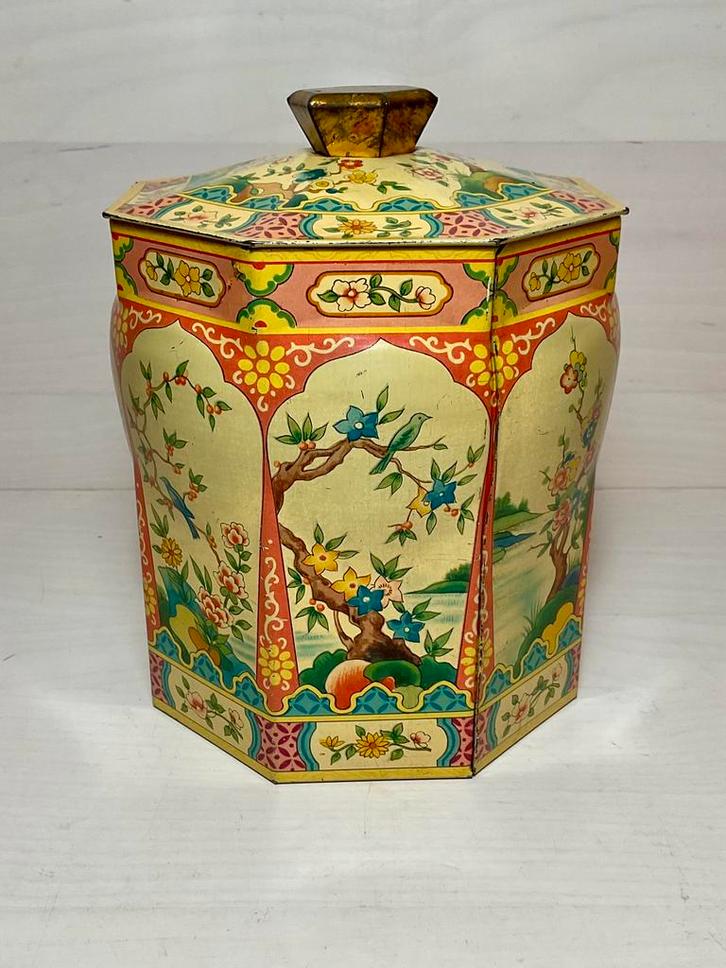 Bijzonder theeblik met chinoiserie patroon uniek, Verzamelen, Blikken, Zo goed als nieuw, Overige, Ophalen of Verzenden