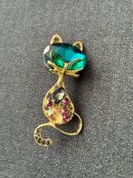 Vintage Kat Broche met Edelstenen, Sieraden, Tassen en Uiterlijk, Broches, Overige materialen, 4 tot 7 cm, Ophalen of Verzenden