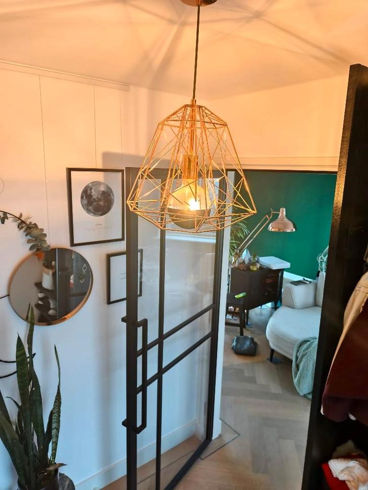 Geometrische hanglamp koper / rosé goud, Huis en Inrichting, Lampen | Hanglampen, Gebruikt, Minder dan 50 cm, Metaal, Ophalen