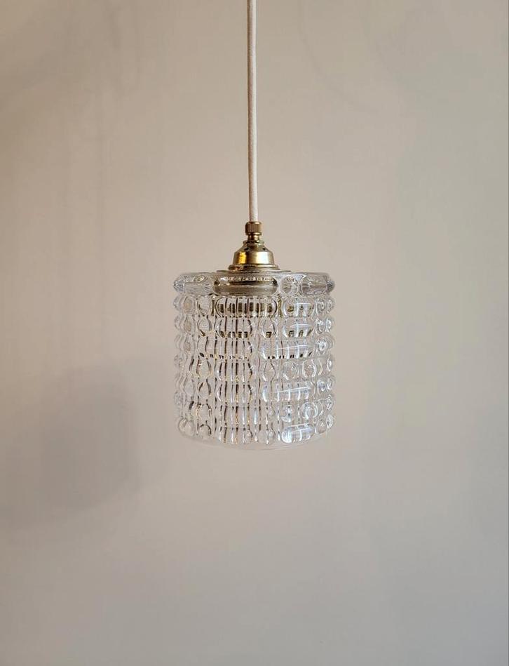 Vintage glazen hanglamp uit Frankrijk Frans vintage, Huis en Inrichting, Lampen | Hanglampen, Zo goed als nieuw, Minder dan 50 cm