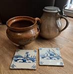 Lot bodemvondsten, kruik, kookpot en Delftse tegels, Antiek en Kunst, Verzenden