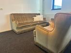 Vintage olijfgroene bank met twee fauteuils, Zo goed als nieuw, Ophalen