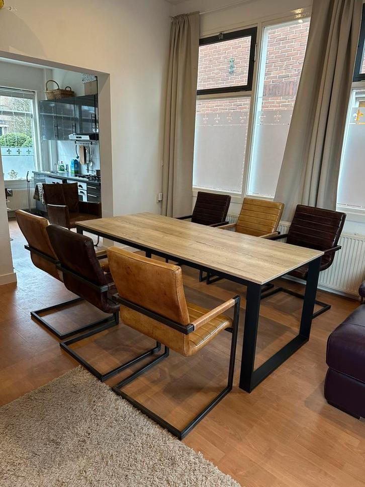 Cognac bruin design leren eetkamer stoelen stoel Z.G.A.N., Huis en Inrichting, Complete eetkamers, Zo goed als nieuw, 6 tot 8 stoelen