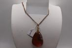hanger barnsteen met goud vergulde ketting, Overige materialen, Bruin, Ophalen of Verzenden, Zo goed als nieuw
