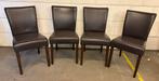 4 donkerbruine leren eetkamerstoelen, Gebruikt, Bruin, Leer, Ophalen of Verzenden