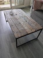 Stoere salontafel van oud hout met metalen onderstel, Ophalen, Gebruikt, 100 tot 150 cm, 50 tot 100 cm