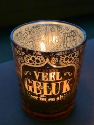 Glazen waxinelichthouder nieuw koper gloed arabesque print beschikbaar voor biedingen