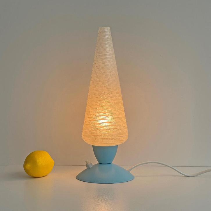 vintage Mid Century LAMP pastel blauw met glazen kelk retro, Huis en Inrichting, Lampen | Tafellampen, Gebruikt, Minder dan 50 cm