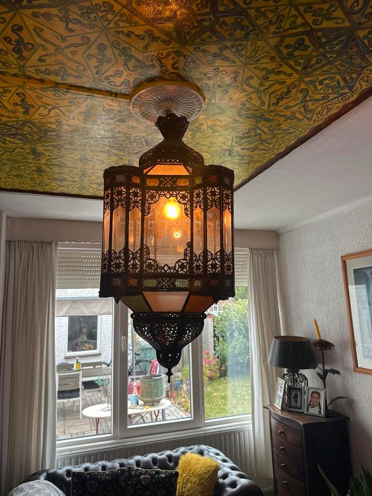 Antieke Marrakech Lamp, Huis en Inrichting, Lampen | Hanglampen, Gebruikt, 50 tot 75 cm, Metaal, Ophalen of Verzenden