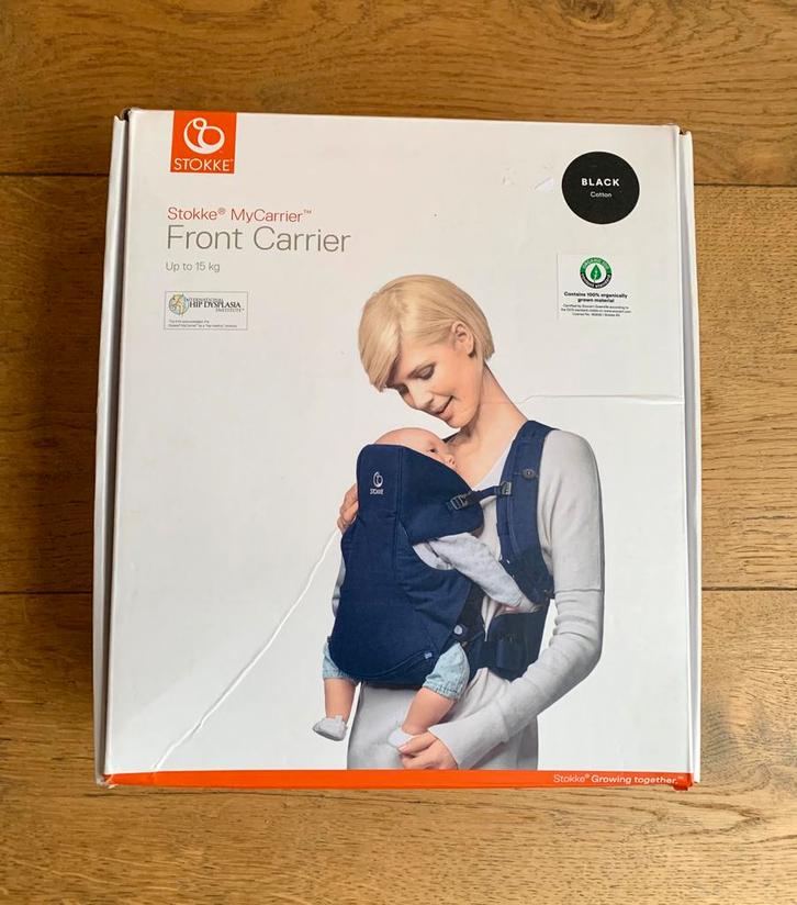 Stokke MyCarrier zwarte draagzak, Kinderen en Baby's, Babydragers en Draagdoeken, Zo goed als nieuw, Draagzak, Buik, Overige merken