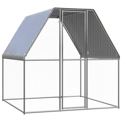 Kippenkooi 2x2x2 m gegalvaniseerd staal zilverkleurig, Dieren en Toebehoren, Pluimvee | Toebehoren, Nieuw, Kippenhok of Kippenren