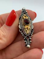 X331 Prachtige zilveren granaat broche, Sieraden, Tassen en Uiterlijk, Antieke sieraden, Ophalen of Verzenden, Zilver, Broche