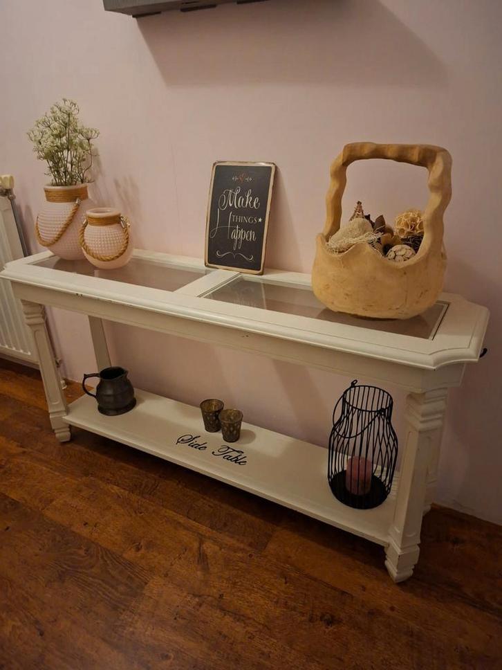 Halkastje met glazen blad, Huis en Inrichting, Woonaccessoires | Wandplanken en Boekenplanken, Gebruikt, Ophalen