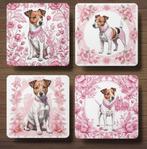 Jack Russell Terriër Delfts Roze onderzetters met houder, Huis en Inrichting, Ophalen of Verzenden, Nieuw, Glas of Kopje