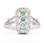 Platina ring met smaragden en diamanten, Ophalen of Verzenden, Nieuw, Overige materialen, Dame