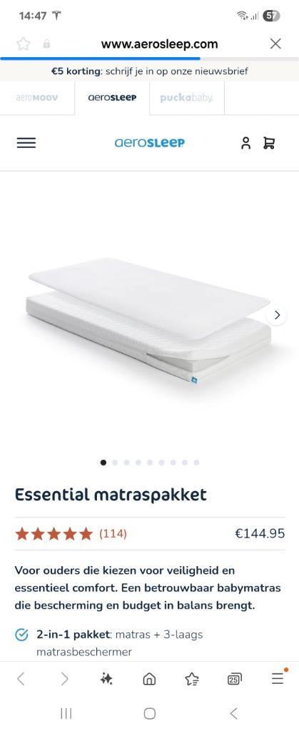 aerosleep essential matras met topper 60x120, Kinderen en Baby's, Babywiegjes en Ledikanten, Zo goed als nieuw, Ledikant, Ophalen