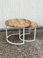 actie 2 delig nieuwe Bijzettafel salontafel set mangohout, Salontafel bijzettafel nieuw, Minder dan 45 cm, Minder dan 55 cm, Rond