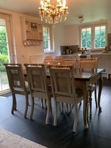 Vintage eethoek met 7 stoelen zwart queen Ann dressoir tafel beschikbaar voor biedingen