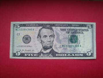 Bankbiljet Amerika 5 Dollar Abraham Lincoln 2013 C 3.  beschikbaar voor biedingen