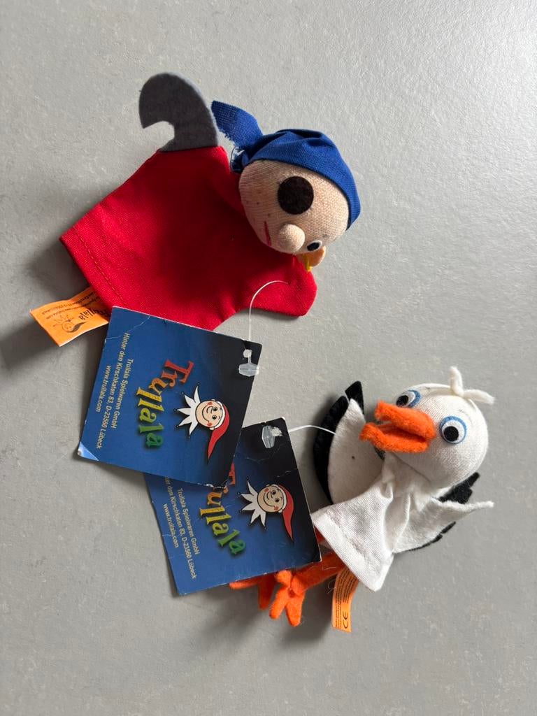 Set 2 Trullala Vingerpopjes Piraat & Ooievaar Nieuw, Ophalen of Verzenden, Nieuw