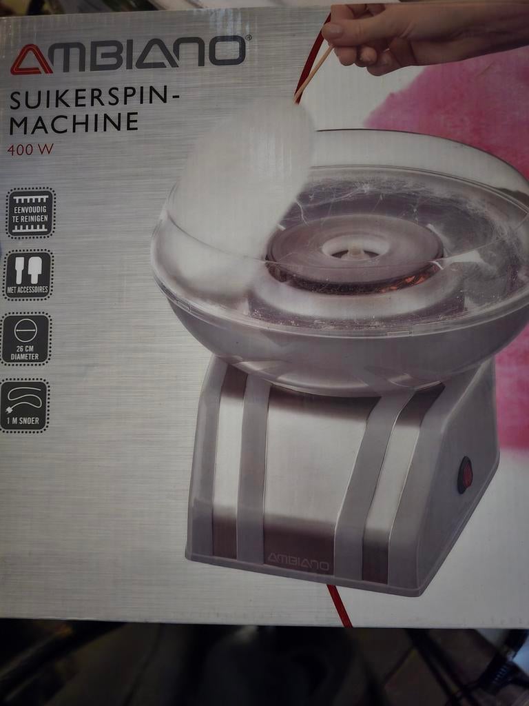 Mini Home Suikerspinmachine, 500 W, doe-het-zelf snoepmachine, 220 V, suikerspinapparaat, met 10 suikerspinstaafjes en 1 doseerlepel (25 x 25 x 16 cm, blauw