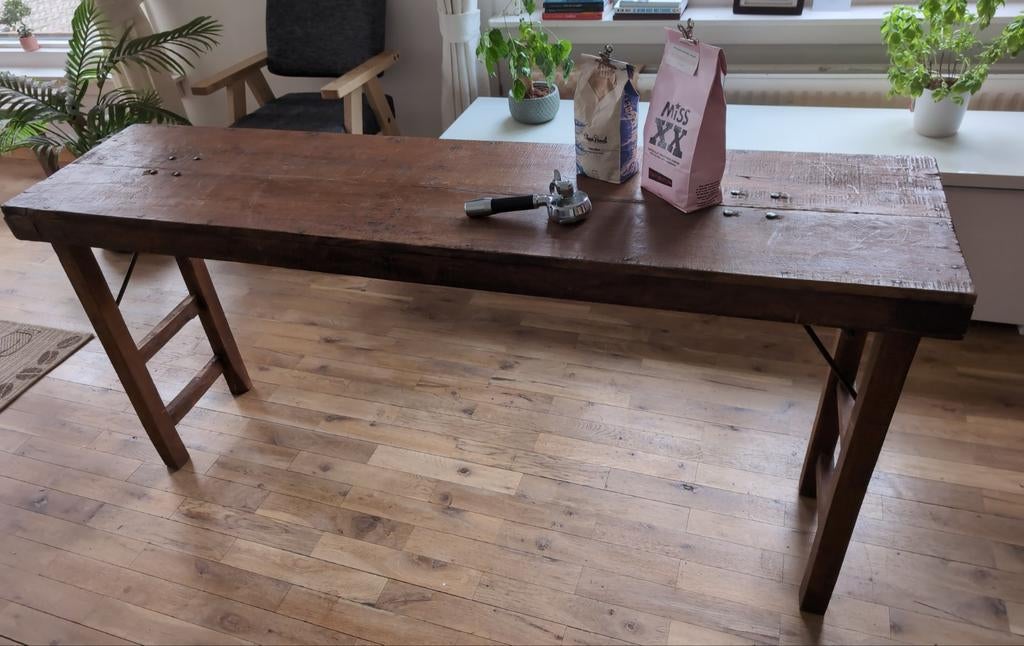 Oude houten Italiaanse bruidstafel, Huis en Inrichting, Tafels | Eettafels, Ophalen, Rechthoekig, 50 tot 100 cm