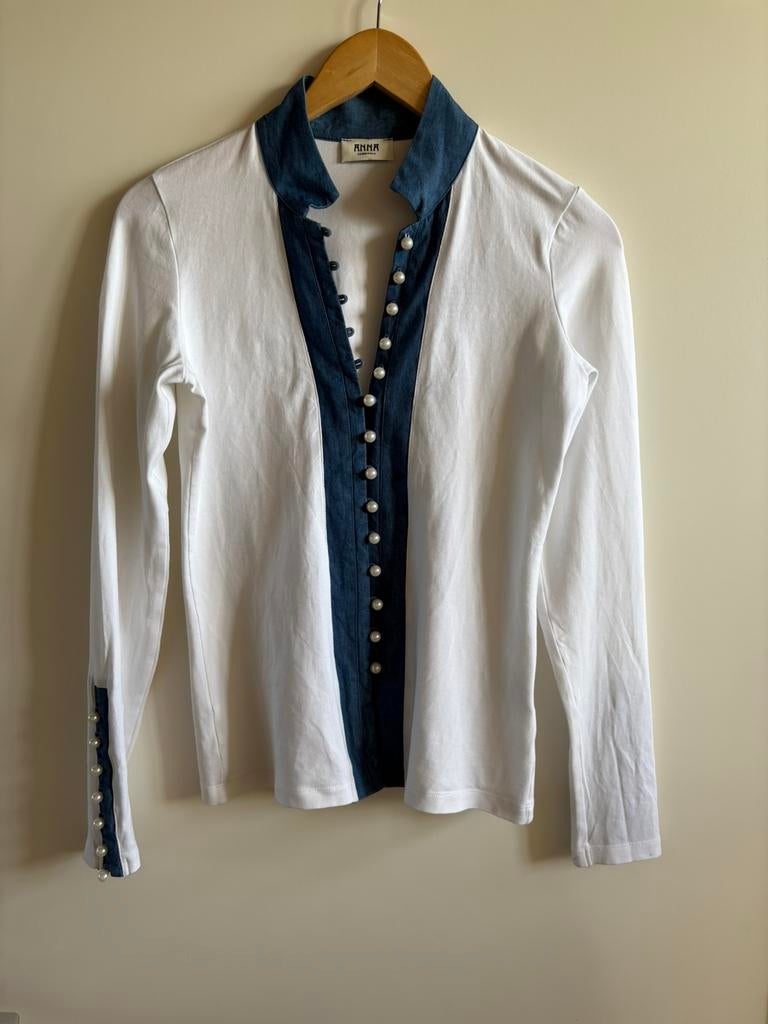 Mooie klasieke witte Anna blouse met parelsluiting, Ophalen of Verzenden, Zo goed als nieuw, Maat 36 (S), Wit