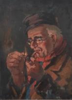 Terhell Ch. Petit pijp rokende man oud antiek schilderij, Ophalen of Verzenden