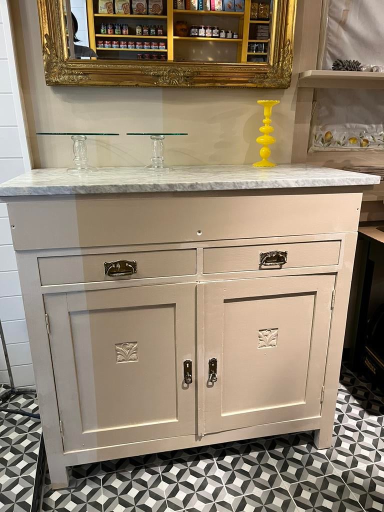 Commode kastje met marmeren blad en bijpassende spiegel, Ophalen