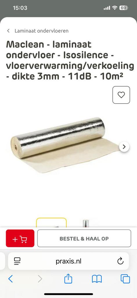 Maclean - laminaat ondervloer 6,8m2, Ophalen, Overige materialen, 30 cm of meer, 50 tot 150 cm