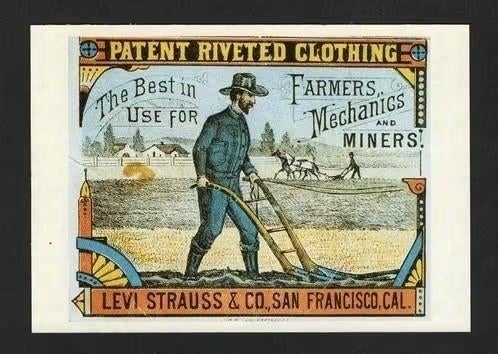 Reclamekaart Levi Strauss Farmers Mechanics Miners., Ophalen of Verzenden, 1980 tot heden, Ongelopen, Cultuur en Media