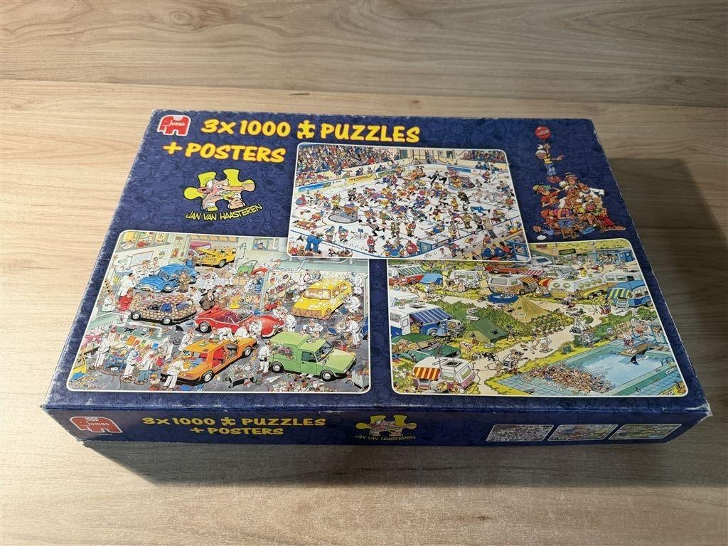 Jan van Haasteren - ice hockey - car shop - camping chaos -, Hobby en Vrije tijd, Denksport en Puzzels, Zo goed als nieuw, 500 t/m 1500 stukjes