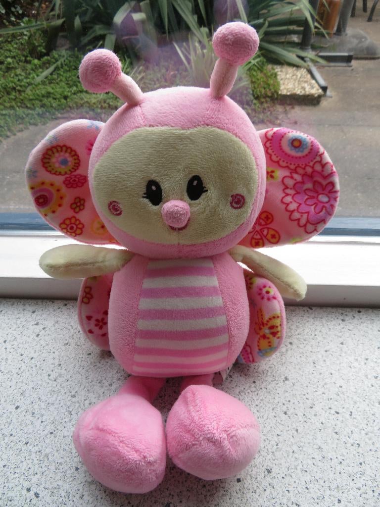 Vlinder met lief snuitje merk Toi Toys van Action roze wit, Overige typen, Ophalen of Verzenden, Zo goed als nieuw, Wasbaar