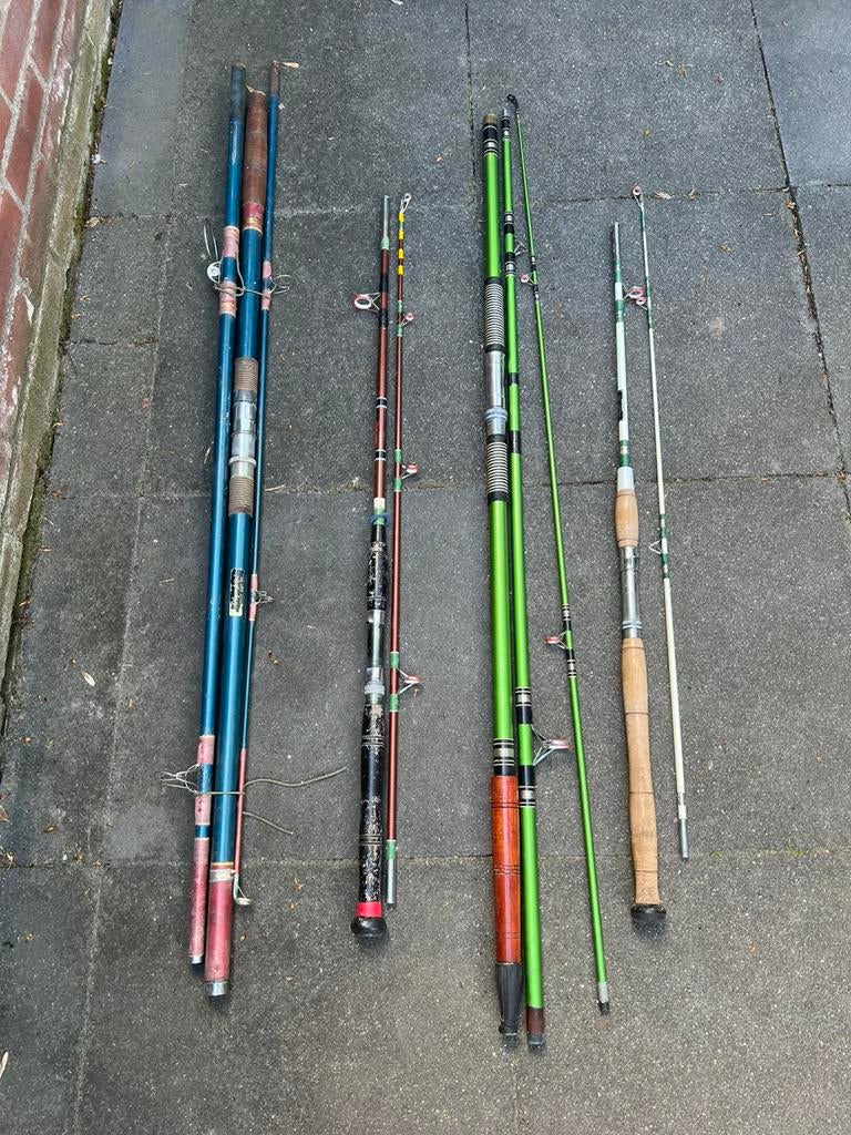Set oude vishengels, Watersport en Boten, Ophalen, Gebruikt, Vaste hengel