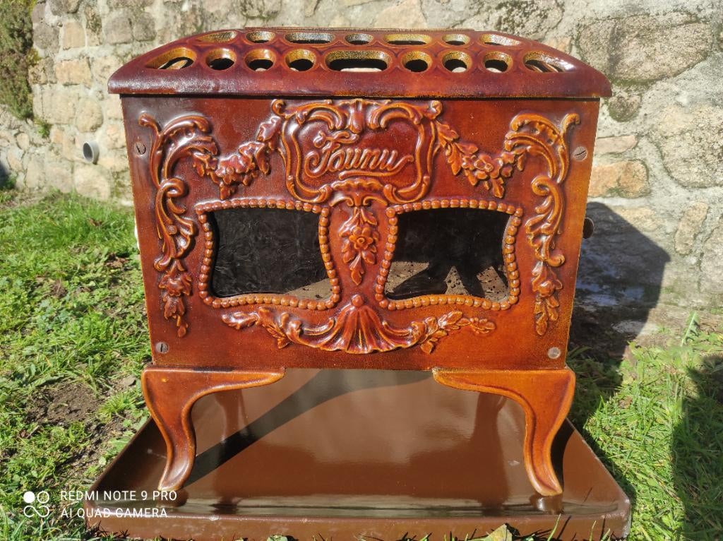 Prachtige antieke Art-deco houtkachel met onderplaat, Huis en Inrichting, Kachels, Ophalen, Gebruikt, Houtkachel, Vrijstaand