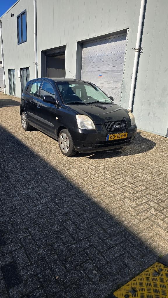 Kia Picanto 1.1 48KW 2007 4drs Zwart Stuur Bekrachtiging, Auto's, Kia, Stof, Zwart, Zwart, Handgeschakeld
