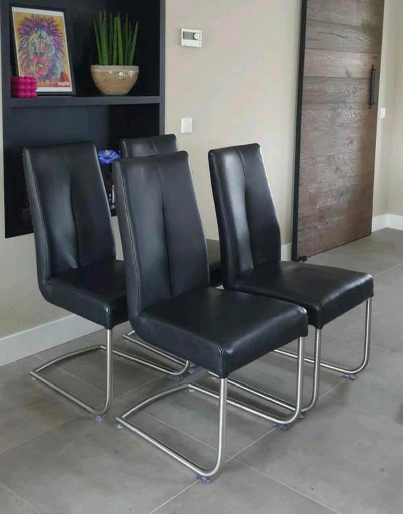 4/6/8/10 zwart leder Henders &Hazel design stoelen rvs greep, Huis en Inrichting, Stoelen, Ophalen, Labeled collection, Zwart