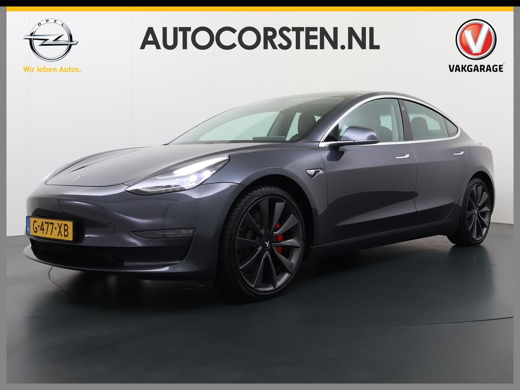 Tesla Model 3 Performance 513pk AWD Lmv 20" AutoPilot Panora, Auto's, Tesla, 82 kWh, Vierwielaandrijving, Zilver of Grijs, 84 €/maand