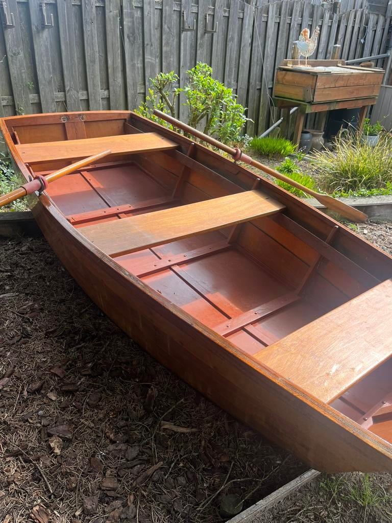 Prachtige houten roeiboot ., Ophalen, Gebruikt, Hout, Met motor
