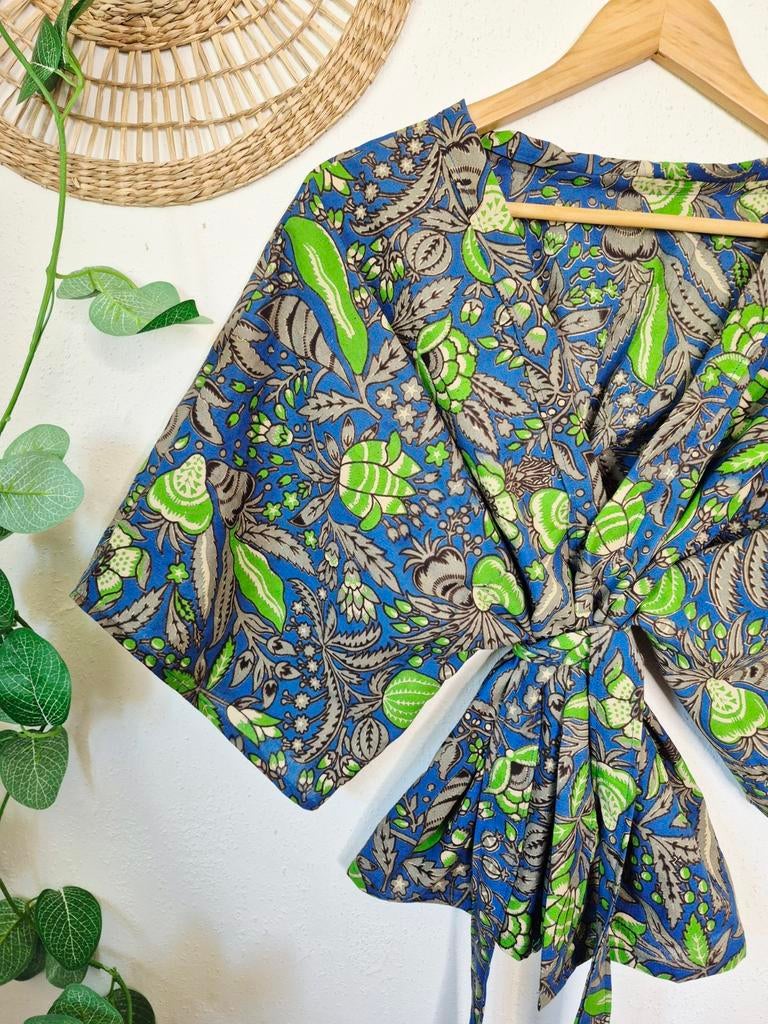 Handmade kimono van blockprint India katoen allsize, Kleding | Dames, Maat 46/48 (XL) of groter, Nieuw, Ophalen of Verzenden, Korte mouw